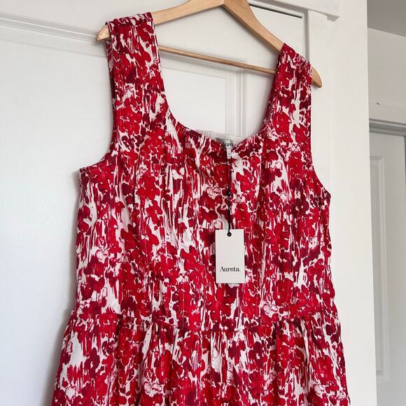 NWT Aureta Square Neck Corset A-Le Dress Midi Women’s 2X Red Bloomcore Romantic - Picture 8 of 13